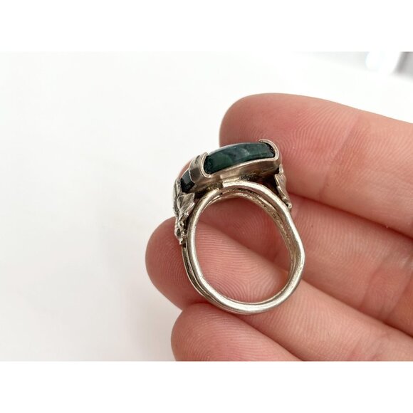 Dark Green Quartz Double Claw Prong 925 Sterling Silver Vintage Ring - sz  5 - Picture 11 of 12
